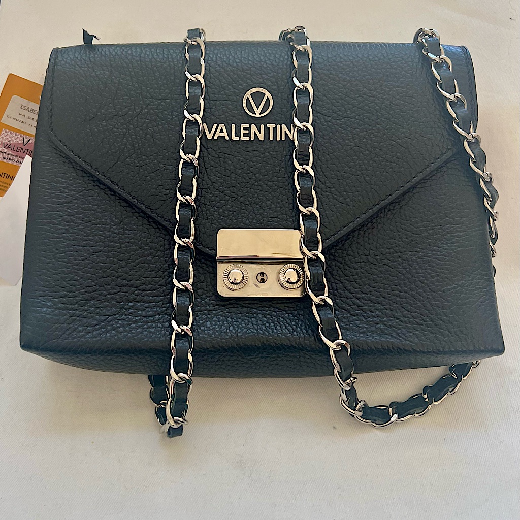 Nwt Valentino Black Crossbody Bag With Silver Hardware